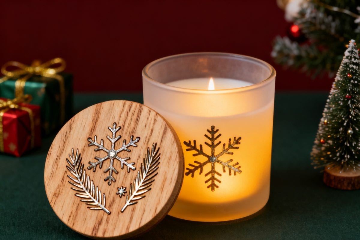 wooden lids for candle brands seasonal festive packaging design