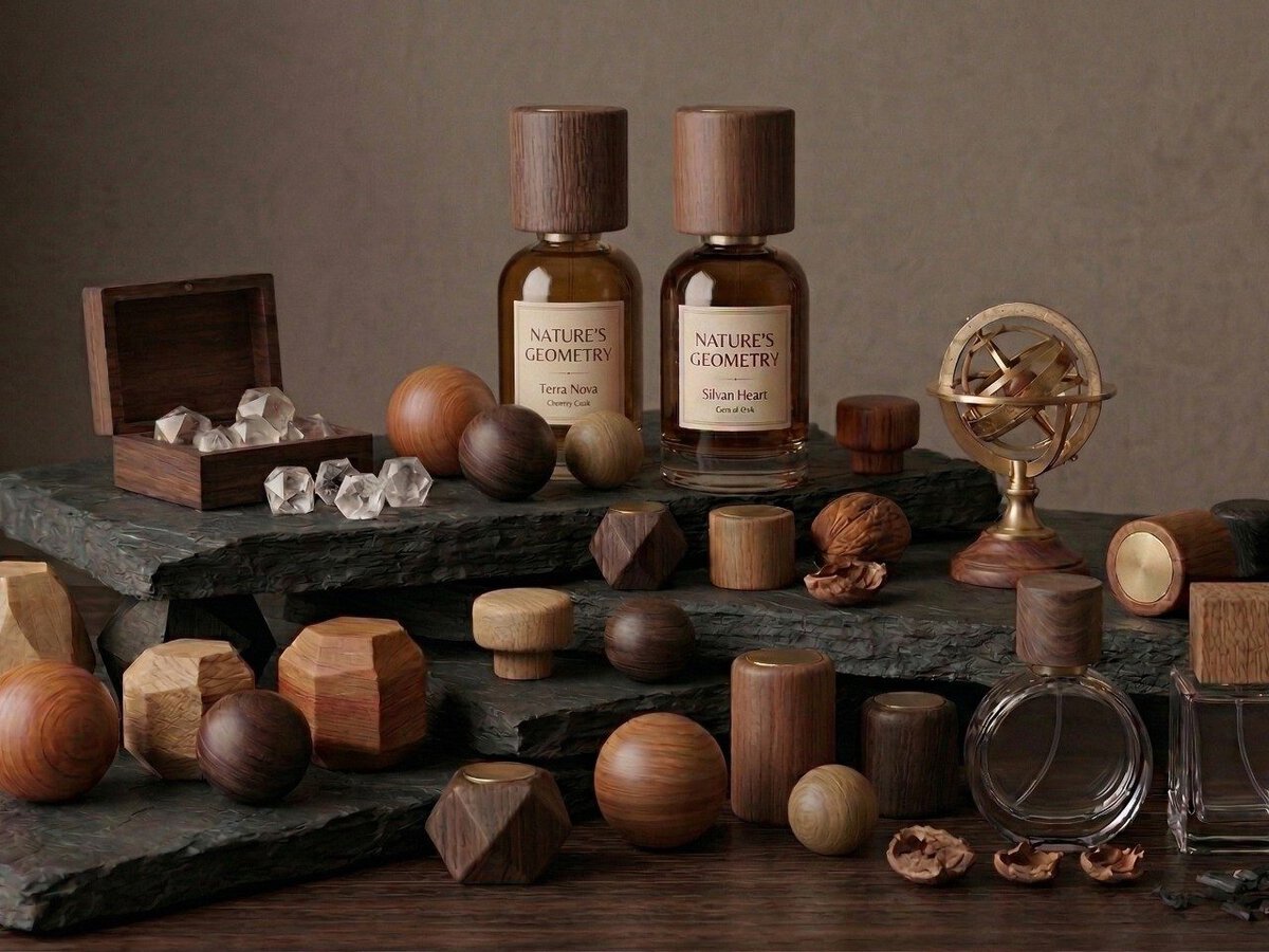 Premium perfume wooden cap with natural wood grain finish