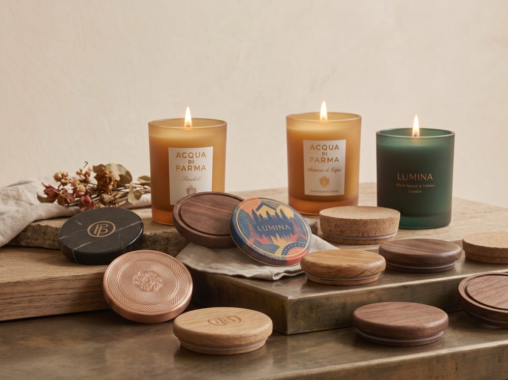 global luxury candle packaging trends with wooden lids and custom tinplate lids