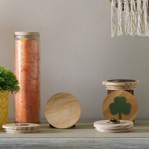 Various natural grain designs for wooden candle packaging lids
